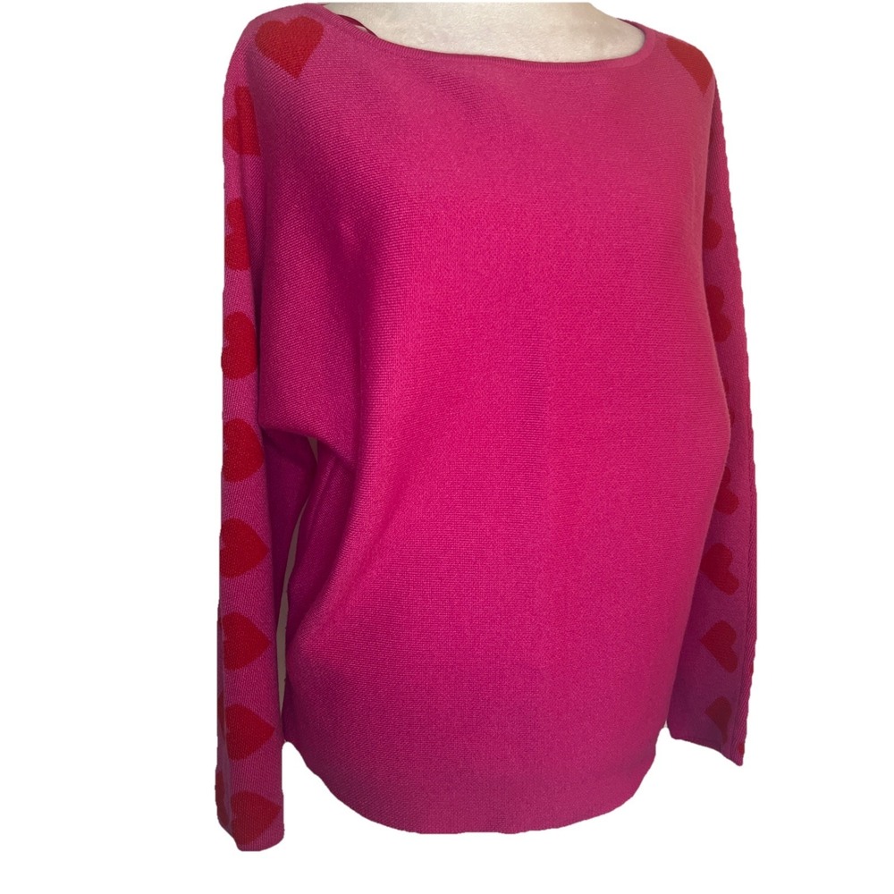 Bella Jane LA Vibrant Pink Sweater  Red Heart Accents Women's Large Valentine